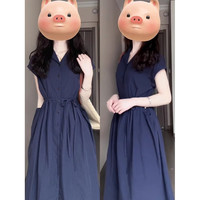 棉致法式气质连衣裙子女夏季2025新款今年流行爆款叠穿海边度假风长裙 藏蓝色 L 55/60kg
