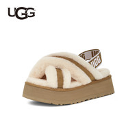 UGG 春季女士休闲时尚交叉鞋面厚底舒适弹力束带毛毛凉鞋 1121550