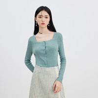 秋水伊人奥莱针织开衫2025春夏季方领修身百搭小个子长袖显瘦T恤 灰紫 L