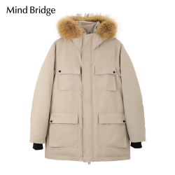 Mind Bridge MB MindBridge2024连帽羽绒服男女同款中长款冬毛领工装夹克