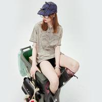2025年春季美式复古短袖t恤女斑驳破洞设计显瘦上衣