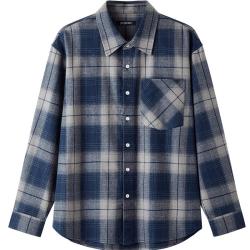 gxgjeans 【限时五折】 美式格纹简约通勤宽松长袖衬衫 蓝格