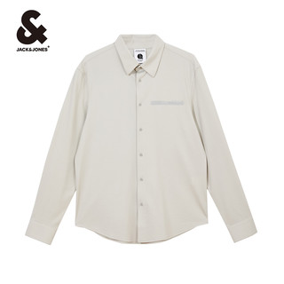 杰克琼斯outlets秋季简约基础衣服反光字母天丝长袖衬衫上衣男装 E40黑色 170/92A/S