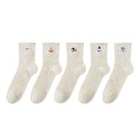 猫人25年【网眼刺绣】女士袜子女夏薄款抗菌吸汗防臭短袜5双