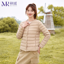 袂绒 轻薄羽绒服女短款秋冬季时尚修身外套 驼色 L