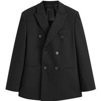 【含绵羊毛】男装冬款黑色羊毛双排扣斯文西装男式西服