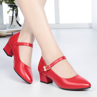 华运花啡语 中年女士单鞋 HF2006 红色 4.5cm