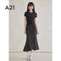 A21女装宽松落肩圆领套头短袖t恤打底衫短袖背心 黑色F452231003 S