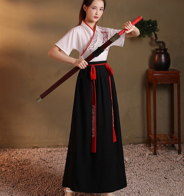 汉服女中国风古装清新学生短袖古风男女情侣武侠风夏季工作服套装