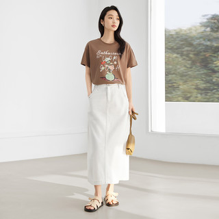 对白直筒开叉牛仔半身裙女2025夏复古撞色线设计感中长款裙子 本白色 L