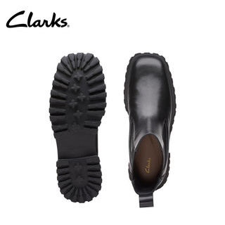 Clarks其乐StaysoRise女鞋冬季经典复古英伦风粗跟方头切尔西靴中筒短靴 黑色 261747084 37