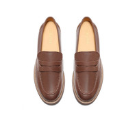 森达乐福鞋女牛皮舒适乐福单鞋XKA01AA5 棕色 35