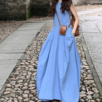绘诗慧连衣裙裙子女夏季2025新款长裙小个子显瘦吊带裙休闲宽松韩版A字 法式度假风背心连衣裙【蓝色】 L 【建议105-120斤】