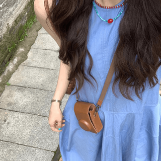 绘诗慧连衣裙裙子女夏季2025长裙小个子显瘦吊带裙休闲宽松韩版A字 法式度假风背心连衣裙【蓝色】 L 【105-120斤】