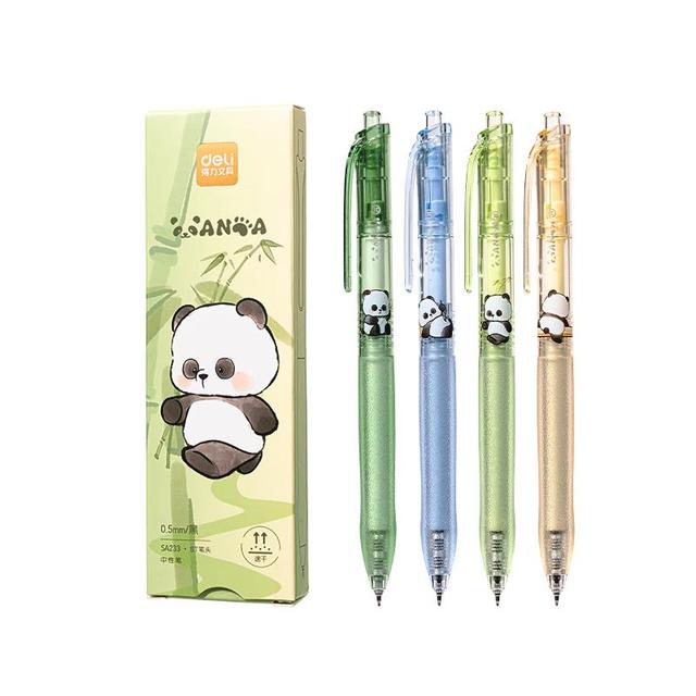 得力 熊有成竹按动中性笔 0.5mmST头速干顺滑学生中性笔刷题笔 黑色4支/盒 SA233