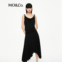 MO&Co.连衣裙2025夏捏褶荡领中低腰不规则吊带裙小黑裙MBE2DRS099 黑色 S /160
