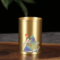 芬尚 瑞鹤黄铜笔筒 金属烫画工艺 办公室书房桌面摆件 文房毛笔书法用品 茶具收纳 学生教师节馈赠礼品