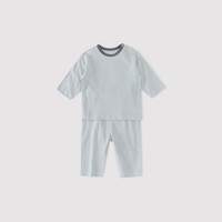 巴厘小猪宝宝家居服夏季九分薄款空调服本草棉睡衣纯棉婴幼儿衣服儿童套装 鲁纳蓝 90