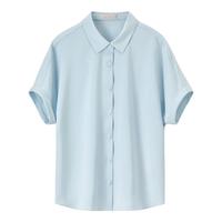 尚都比拉短袖雪纺衬衫女夏季休闲通勤职业衬衣百搭显瘦上衣 蓝色  S 