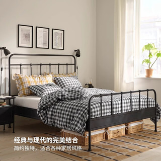  IKEA/宜家 现代 铁艺床+床头桌  1500mm*2000mm 煤黑色