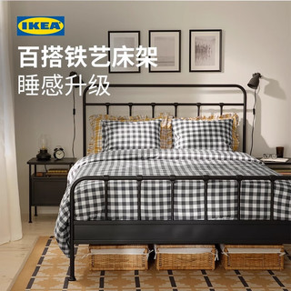  IKEA/宜家 现代 铁艺床+床头桌  1500mm*2000mm 煤黑色