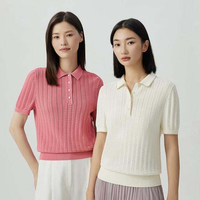 哥弟 女装气质polo短袖针织衫上衣女