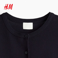 H&M女装毛针织衫秋季薄款时尚法式慵懒短款打底衫miu系开衫0579541 海军蓝 L 170/104