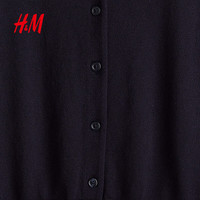 H&M女装毛针织衫秋季薄款时尚法式慵懒短款打底衫miu系开衫0579541 海军蓝 XXS 155/76