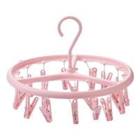 茶花晾衣夹 衣架带夹子圆形晾衣架晒袜子架圆型(18+3)夹袜架挂架 浅红 圆型晒架【18+3】夹 浅红