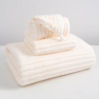 斜月三星 柔软舒适吸水 珊瑚绒毛巾浴巾干发帽三件套