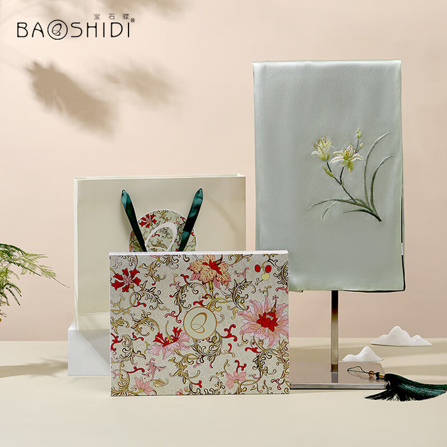 宝石蝶 BAOSHIDI 手工苏绣真丝丝巾女围巾披肩母亲节礼盒装苍兰幽香