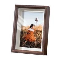 爱墨绘6寸中空相框摆台挂墙照片墙简约画框装裱全家福相片摆件深胡桃色 6寸胡桃【10.2x15.2cm】钢化玻璃