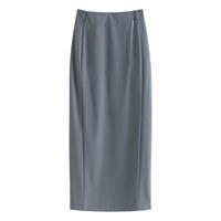 范思蓝恩复古开叉中长款半身裙2024夏季新款通勤直筒高腰裙12949