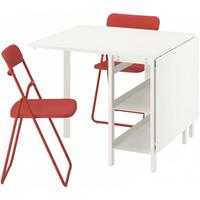 宜家（IKEA）VIHALS维哈斯折叠餐桌小户型角落桌家用饭桌 桌子和两折叠椅白色红色39/95/151x90cm