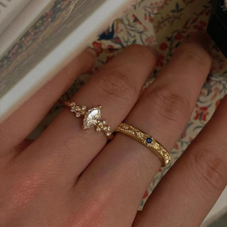 花饰庄园【伊甸园】宫廷风满钻拉丝雕金戒指意大利中古轻奢叠戴开口指环 a款 开口可调节