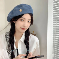 叕二叕 女士贝雷帽 秋冬百搭 深蓝色 10088502974819
