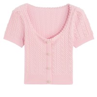 bebe 春夏系列 女士短款收腰U领泡泡袖设计短袖针织上衣 B24130509