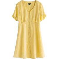 V领高腰短款连衣裙女夏秋休闲ins潮裙子