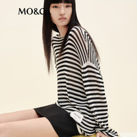 MO&Co.【active系列】针织衫2025秋醋酸混纺黑白条纹宽松MBE3SWT002 白黑条色 XS /155