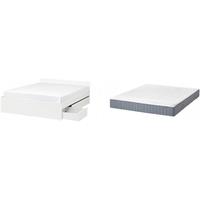 宜家（IKEA）VIHALS维哈斯床架多功能沙发床储物床架卧室家用 白色鲁瑞床架（带2个储物盒）+【硬+】弹簧床垫 1200mm*2000mm