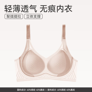 芬腾 无钢圈女士内衣夏季薄款大胸显小收副乳文胸夏天凉感透气胸罩 浅肤 L