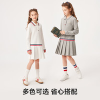 英氏（YEEHOO）儿童裙子女童连衣裙秋季时尚休闲学院风百褶裙秋装中大童装 裙摆学院花灰 120