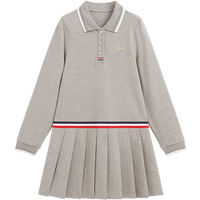 英氏（YEEHOO）儿童裙子女童连衣裙秋季时尚休闲学院风百褶裙秋装中大童装 裙摆学院花灰 170