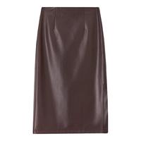 尚都比拉加绒保暖半身裙女冬季矮个子皮裙气质高级感开衩包臀裙 咖色 L 