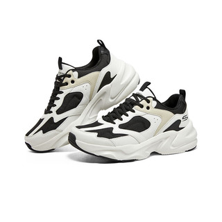 斯凯奇（Skechers）踏浪丨老爹鞋男2025春夏网面透气增高复古休闲跑步潮流运动鞋 黑色/白色/BKW 42.5