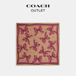 COACH 蔻驰 经典标志蝴蝶结印花100%桑蚕丝丝巾 棕黄色/粉色