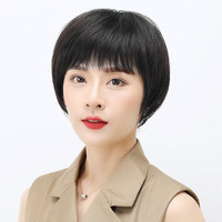 美蝶 真发假发女短发中年头发少中老年短直发真人发丝全头套式自然 发尾真发黑色(头皮顶心+4件套)