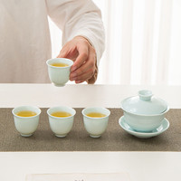 陶非鱼青瓷千里江山茶具套装家用三才盖碗整套茶具轻奢高档礼盒装 青瓷千里江山茶具套装