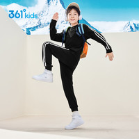 361°童装 儿童套装春秋男女3-14岁校园休闲运动针织套装 黑175 经典黑/经典黑