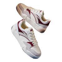 安踏C37板鞋男鞋厚底耐磨舒适软弹小白鞋复古潮流运动休闲鞋 象牙白/沙粒灰/绛红色-5 42 (8.5男)